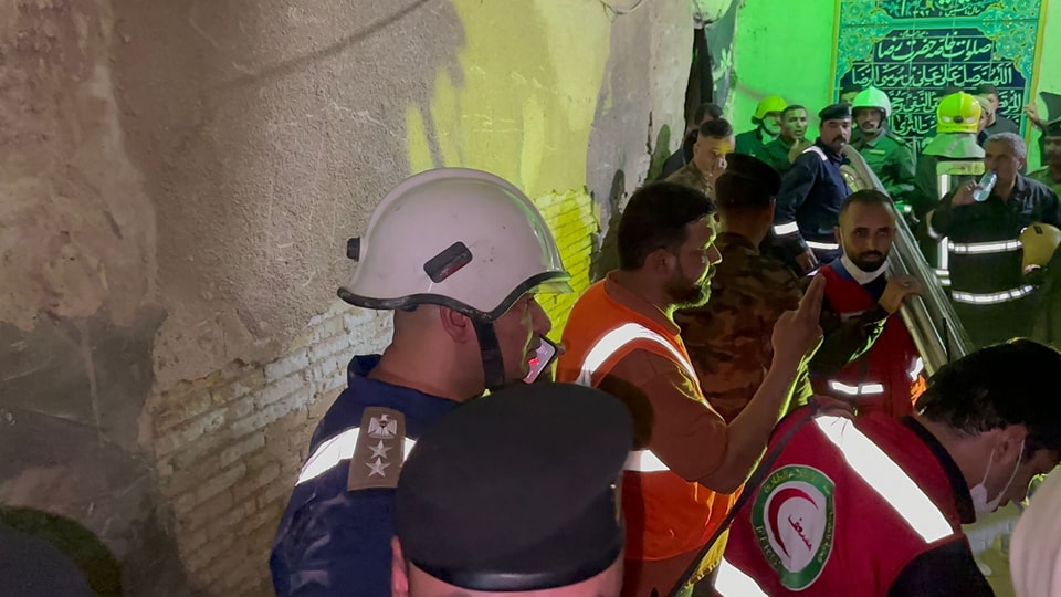 الدفاع المدني ينقذ (5) مصابين جراء انهيار مبنى يُستخدم كدار ضيافة للزائرين بالنجف