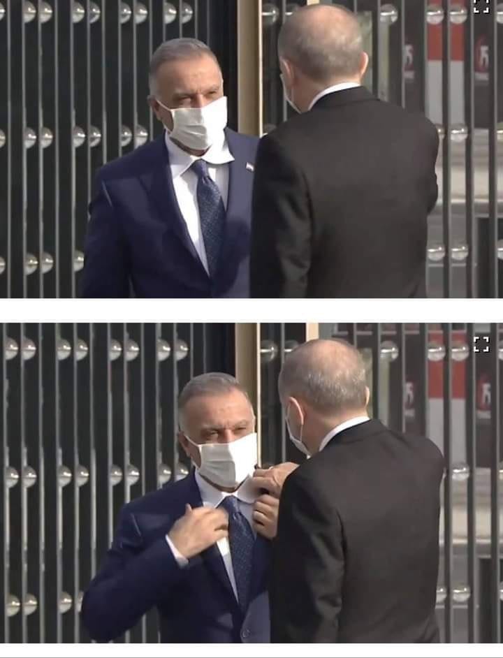 أردوغان يرتب ياقة قميص الكاظمي (فيديو)