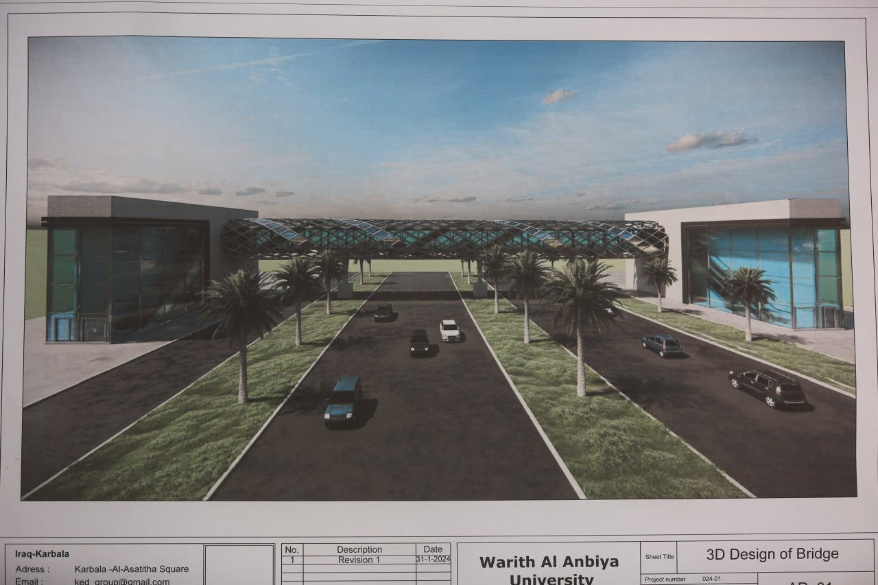 تشيده العتبة الحسينية ... مجسر مشاة جامعة وارث الانبياء ينجز بالكامل خلال الاشهر القريبة المقبلة