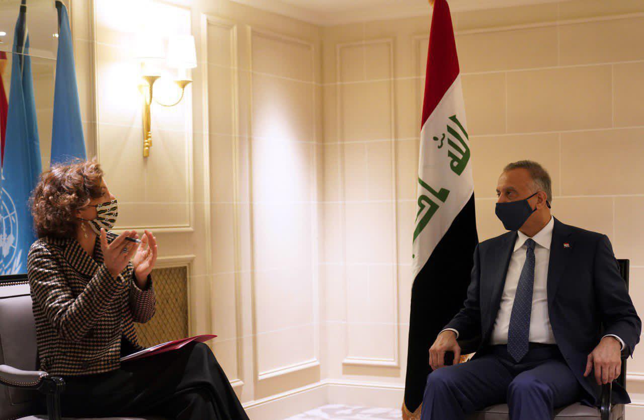 الكاظمي يبحث مع مدير عام اليونسكو إعمار جامع النوري وتأهيل شارع الرشيد