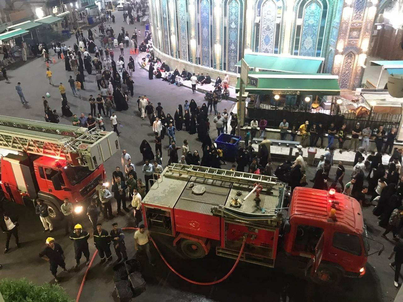 بالصور:حريق في فندق قرب مرقد الامام العباس وسط كربلاء